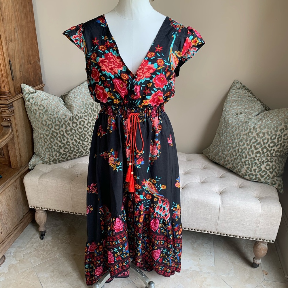 Floral & Black High Low Dress